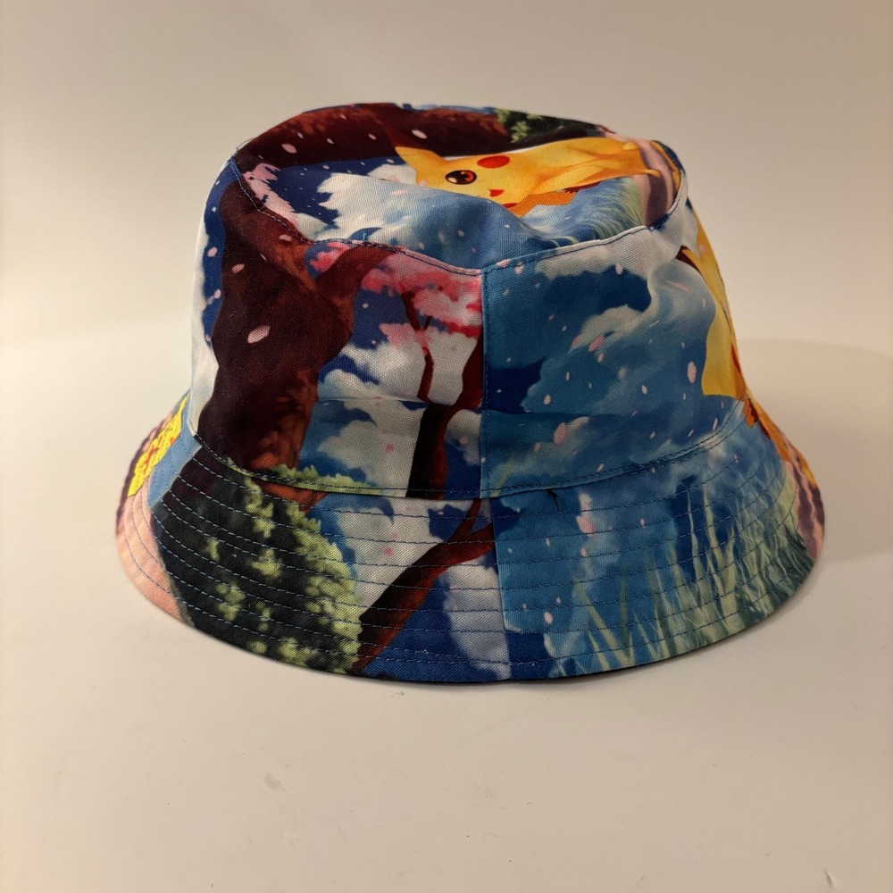 Pokemon Pikachu Reversible Bucket Hat Mens OSFM Blue Black Anime Gamer Hat - Picture 4 of 6
